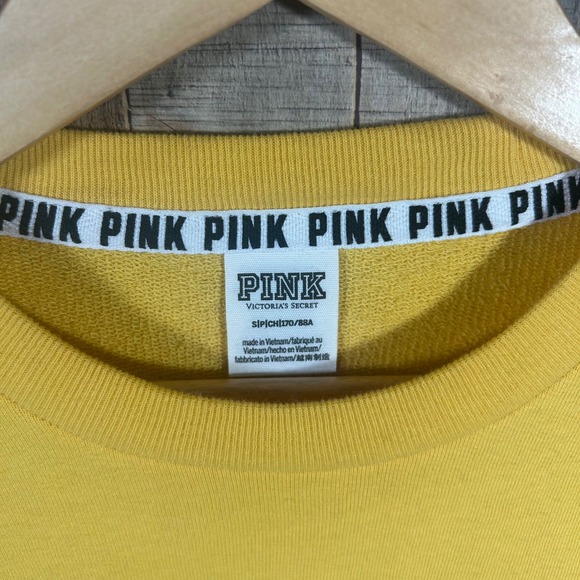PINK Victoria's Secret Yellow Cropped Oversized Sweatshirt Casual Comfy Small - Picture 3 of 5